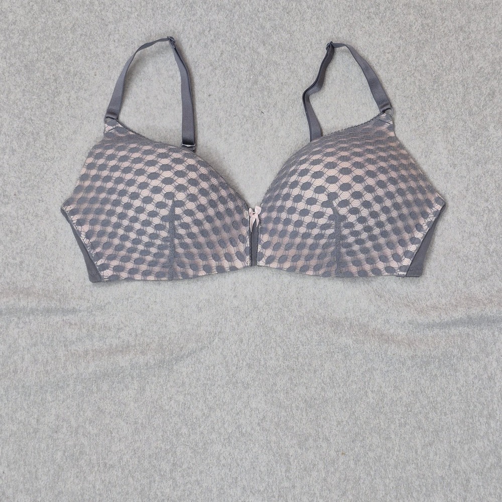 Victoria's Secret Women Bra 38D Gray Geometric Fishnet Wireless T Shirt